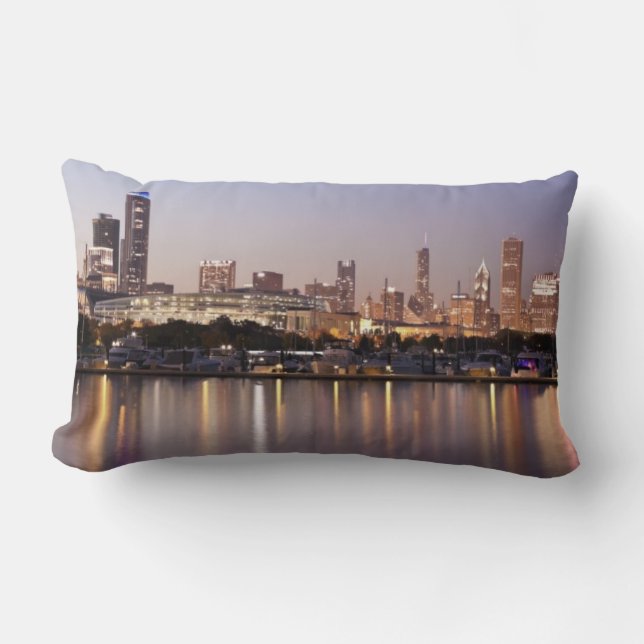 USA, Illinois, Chicago skyline at dusk Lumbar Pillow (Front)