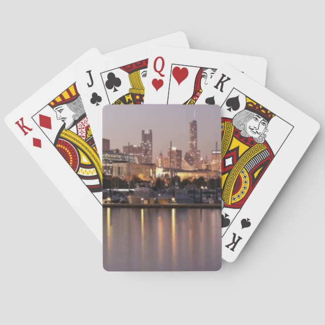 USA, Illinois, Chicago skyline at dusk Poker Cards (Back)