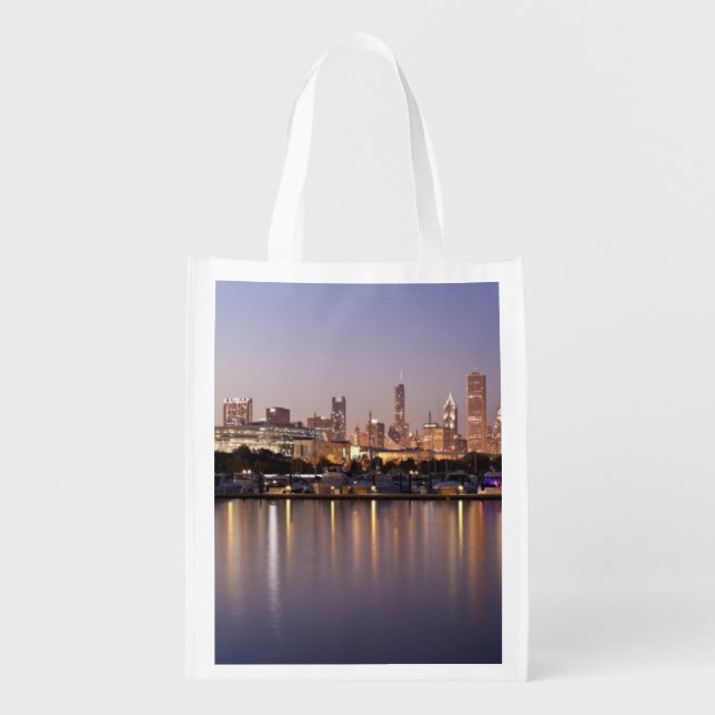 USA, Illinois, Chicago skyline at dusk Reusable Grocery Bag (Front)