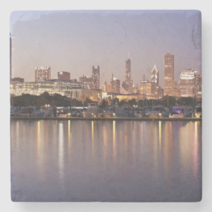 USA, Illinois, Chicago skyline at dusk Stone Coaster