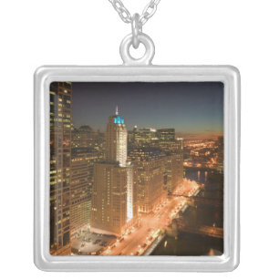 USA, Illinois, Chicago: The Loop: Buildings Silver Plated Necklace