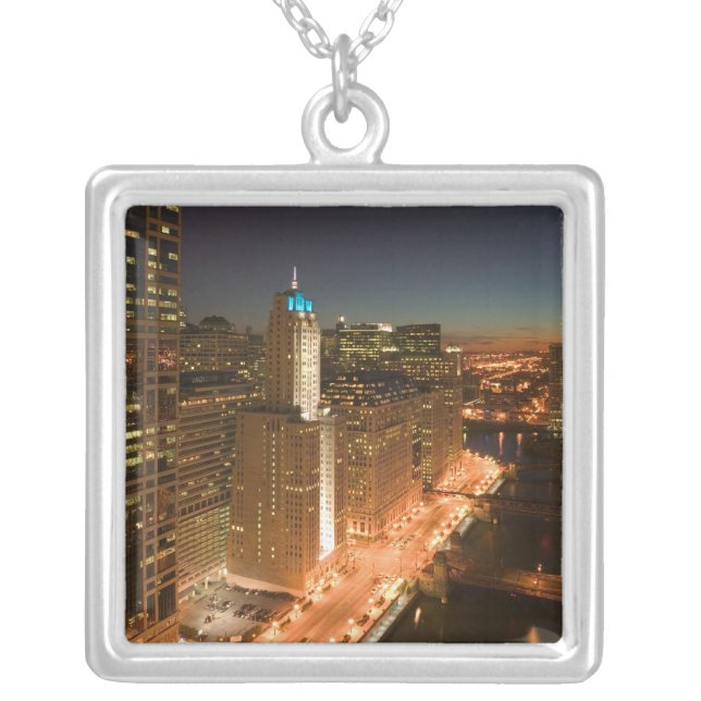 USA, Illinois, Chicago: The Loop: Buildings Silver Plated Necklace (Front)