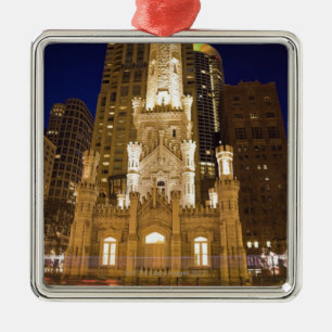 USA, Illinois, Chicago, Water Tower illuminated Metal Ornament