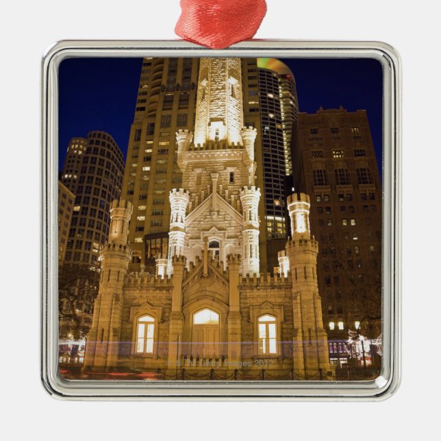 USA, Illinois, Chicago, Water Tower illuminated Metal Ornament (Front)
