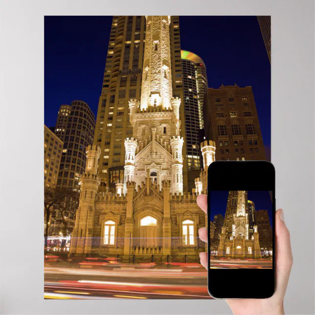 USA, Illinois, Chicago, Water Tower illuminated Poster | Zazzle