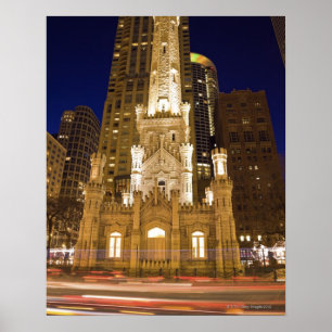 USA, Illinois, Chicago, Water Tower illuminated Poster