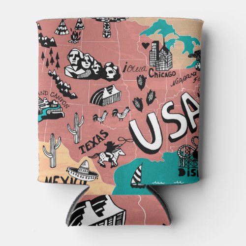 USA Illustrated Colorful Map Journey Can Cooler