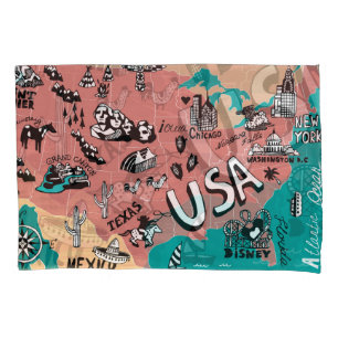 USA Illustrated: Colorful Map Journey. Pillow Case