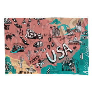 USA Illustrated: Colorful Map Journey. Pillow Case