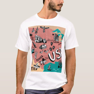 USA Illustrated: Colorful Map Journey. T-Shirt