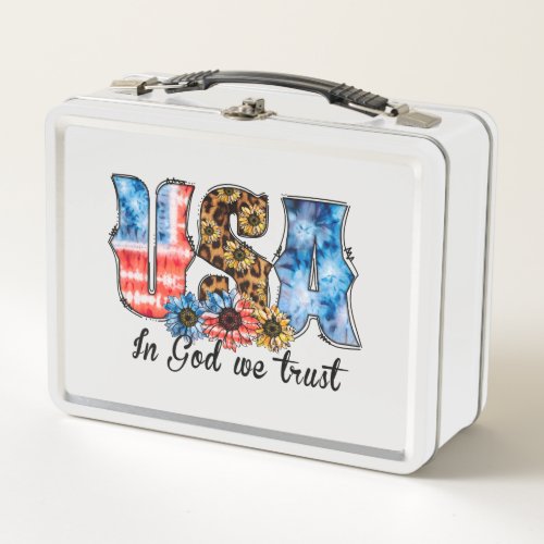 USA In God We Trust  Christian  Sunflower Metal Lunch Box