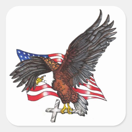 USA In God We Trust Eagle Square Sticker
