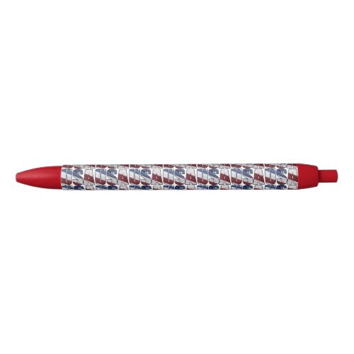 USA in Red White and Blue American Patriotic Flag Black Ink Pen