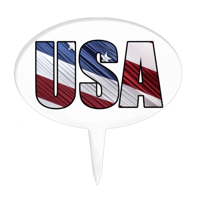 USA in Red White and Blue American Patriotic Flag Cake Topper (Front)