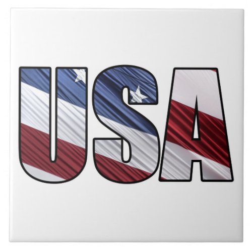 USA in Red White and Blue American Patriotic Flag Ceramic Tile