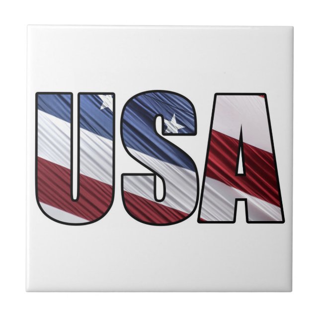 USA in Red White and Blue American Patriotic Flag Ceramic Tile (Front)
