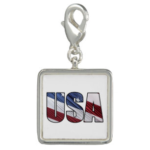 USA in Red White and Blue American Patriotic Flag Charm