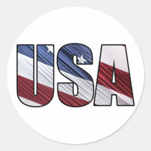 USA in Red White and Blue American Patriotic Flag Classic Round Sticker