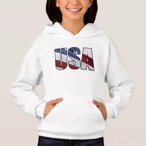 USA in Red White and Blue American Patriotic Flag Hoodie