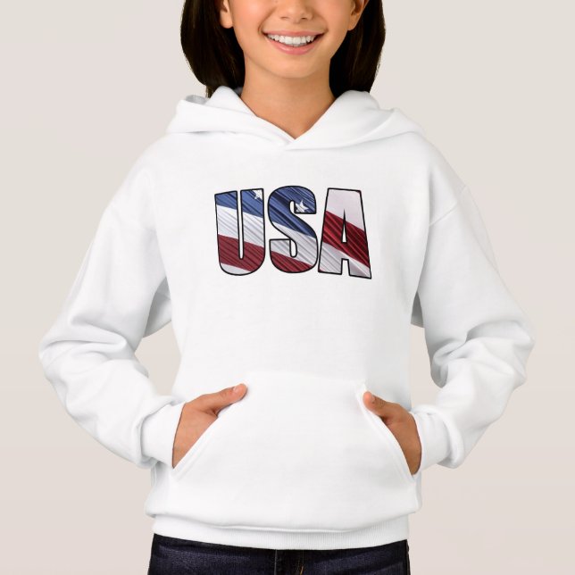 USA in Red White and Blue American Patriotic Flag Hoodie (Front)