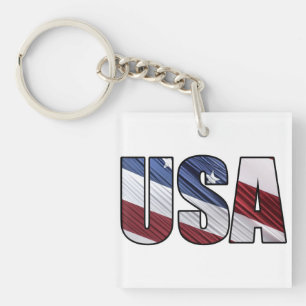 USA in Red White and Blue American Patriotic Flag Keychain