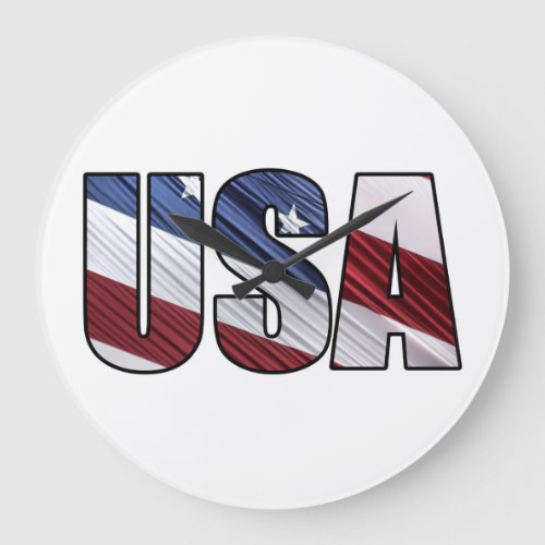 USA in Red White and Blue American Patriotic Flag Large Clock