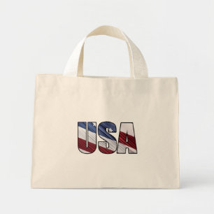 USA in Red White and Blue American Patriotic Flag Mini Tote Bag