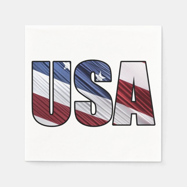 USA in Red White and Blue American Patriotic Flag Napkins (Front)