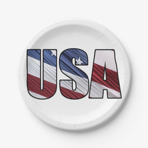 USA in Red White and Blue American Patriotic Flag Paper Plates