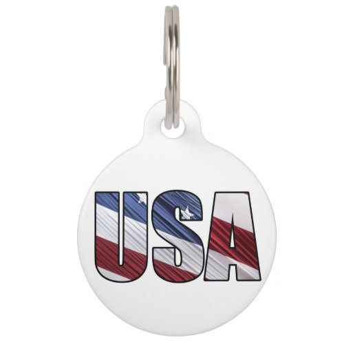 USA in Red White and Blue American Patriotic Flag Pet ID Tag