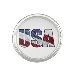 USA in Red White and Blue American Patriotic Flag Ring