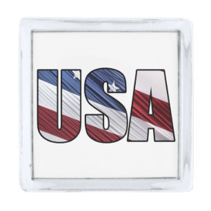 USA in Red White and Blue American Patriotic Flag Silver Finish Lapel Pin