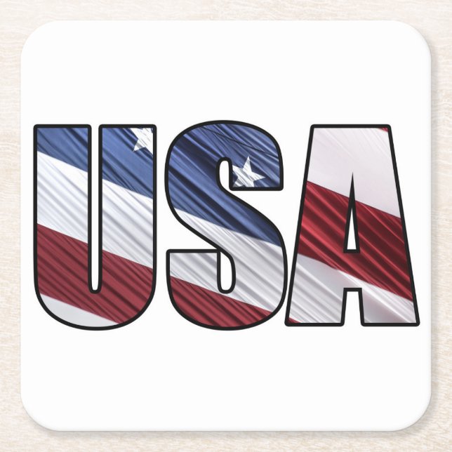 USA in Red White and Blue American Patriotic Flag Square Paper Coaster (Front)