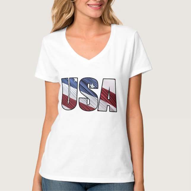 USA in Red White and Blue American Patriotic Flag T-Shirt (Front)
