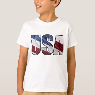 USA in Red White and Blue American Patriotic Flag T-Shirt