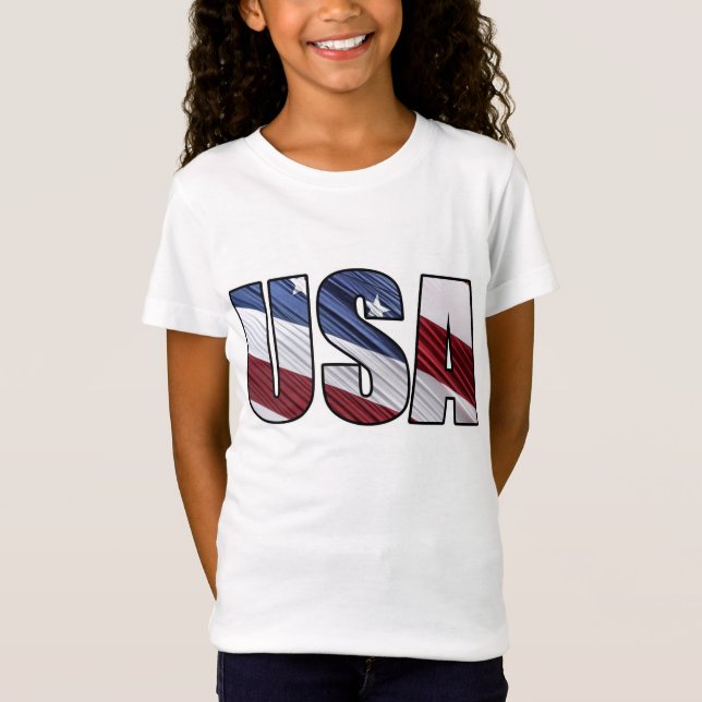 USA in Red White and Blue American Patriotic Flag T-Shirt (Front)
