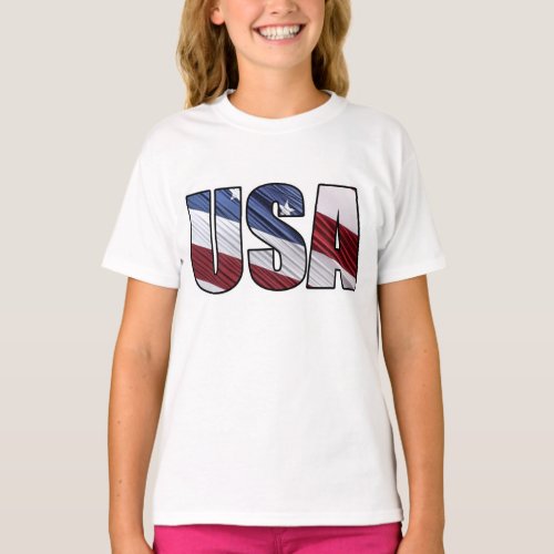 USA in Red White and Blue American Patriotic Flag T_Shirt