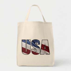 USA in Red White and Blue American Patriotic Flag Tote Bag