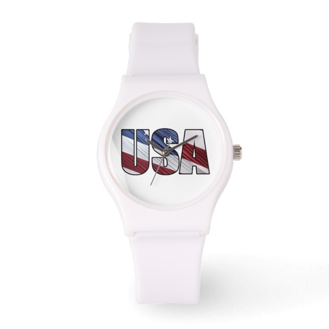 USA in Red White and Blue American Patriotic Flag Watch (Front)