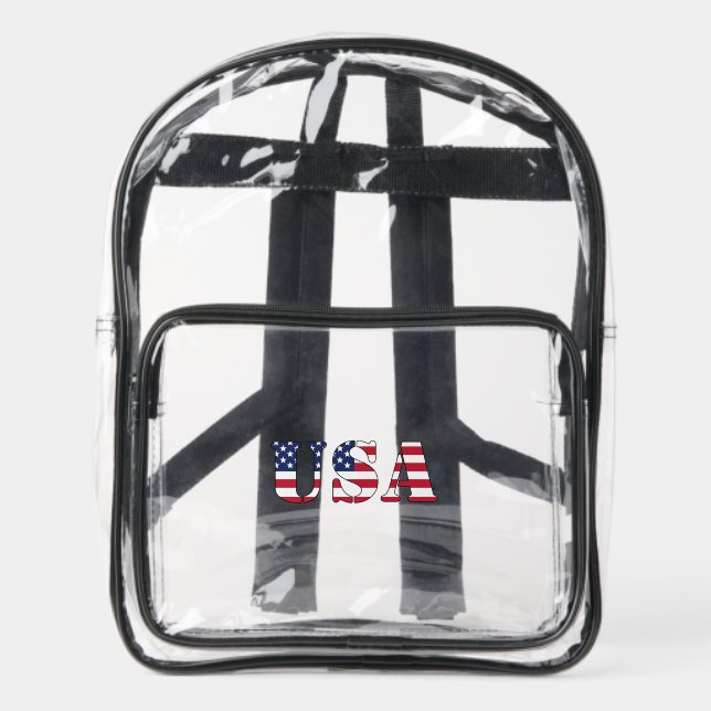 USA in Stars and Stripes American Flag Clear Backpack (Front)