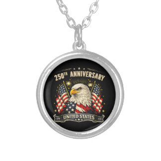 USA Independence 250th Anniversary 1776 2026 Patri Silver Plated Necklace