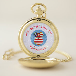 USA Independence Day Angel Flag Personalize Golden Pocket Watch