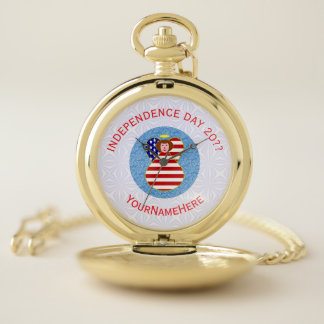 USA Independence Day Angel Flag Personalize Golden Pocket Watch