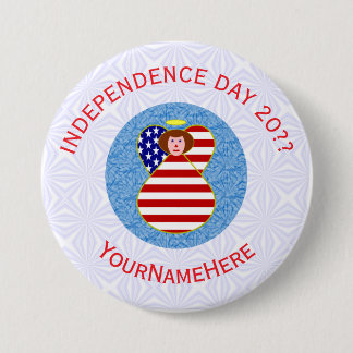 USA Independence Day Angel Flag Personalized  Button