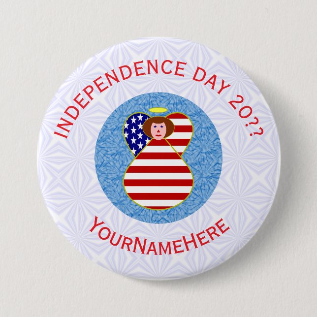 USA Independence Day Angel Flag Personalized  Button (Front)