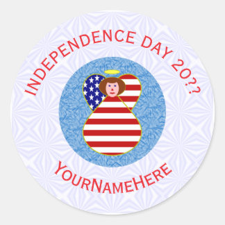 USA Independence Day Angel Flag Personalized  Classic Round Sticker