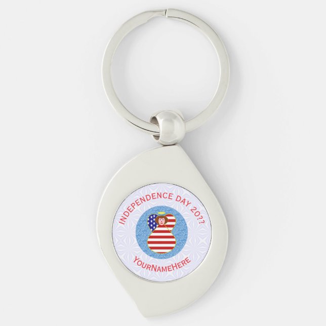 USA Independence Day Angel Flag Personalized  Keychain (Front)