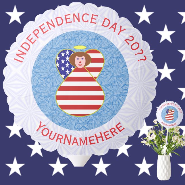 USA Independence Day Angel Flag Personalized Round Balloon (Creator Uploaded)