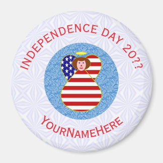 USA Independence Day Angel Flag Personalized Round Magnet