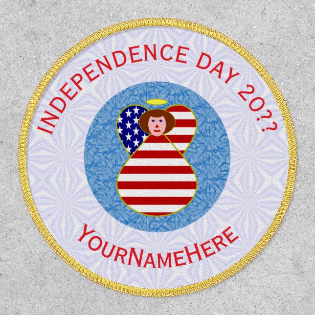 USA Independence Day Angel Flag Personalized Round Patch (Front)